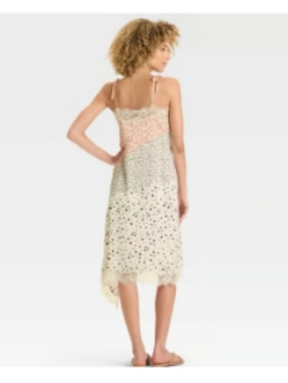 Future Collective Midi Slip Dress Pink Cream Lace Trim Patchwork - Picture 3 of 6